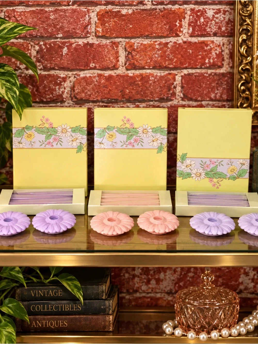 Vintage Avon Set of Three Pastel Fancy Flower Daisy Candle Sets